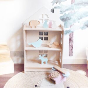 estanteria en forma de casita ideal para casita para muñecas o para guardar libros o juguetes