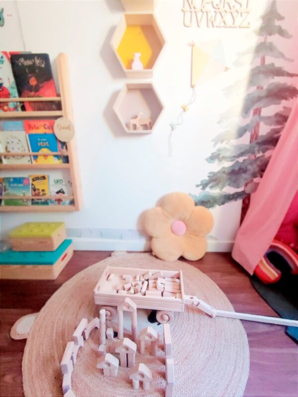 carro con bloques de construccion de madera bloques de madera juguetes de madera desarrollo infantil Juguetines bloques madera de construccion se convertirá en un regalo perfecto para las navidades, cumpleaños