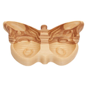 plato infantil de madera en forma de mariposaa es ideal para servir comida a los más pequeños de la casa